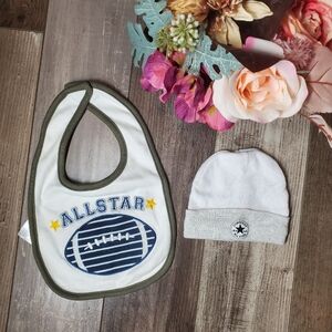 Converse All-Star Baby Boy Beanie Hat and Bib Bundle Size 0-6m NWOT